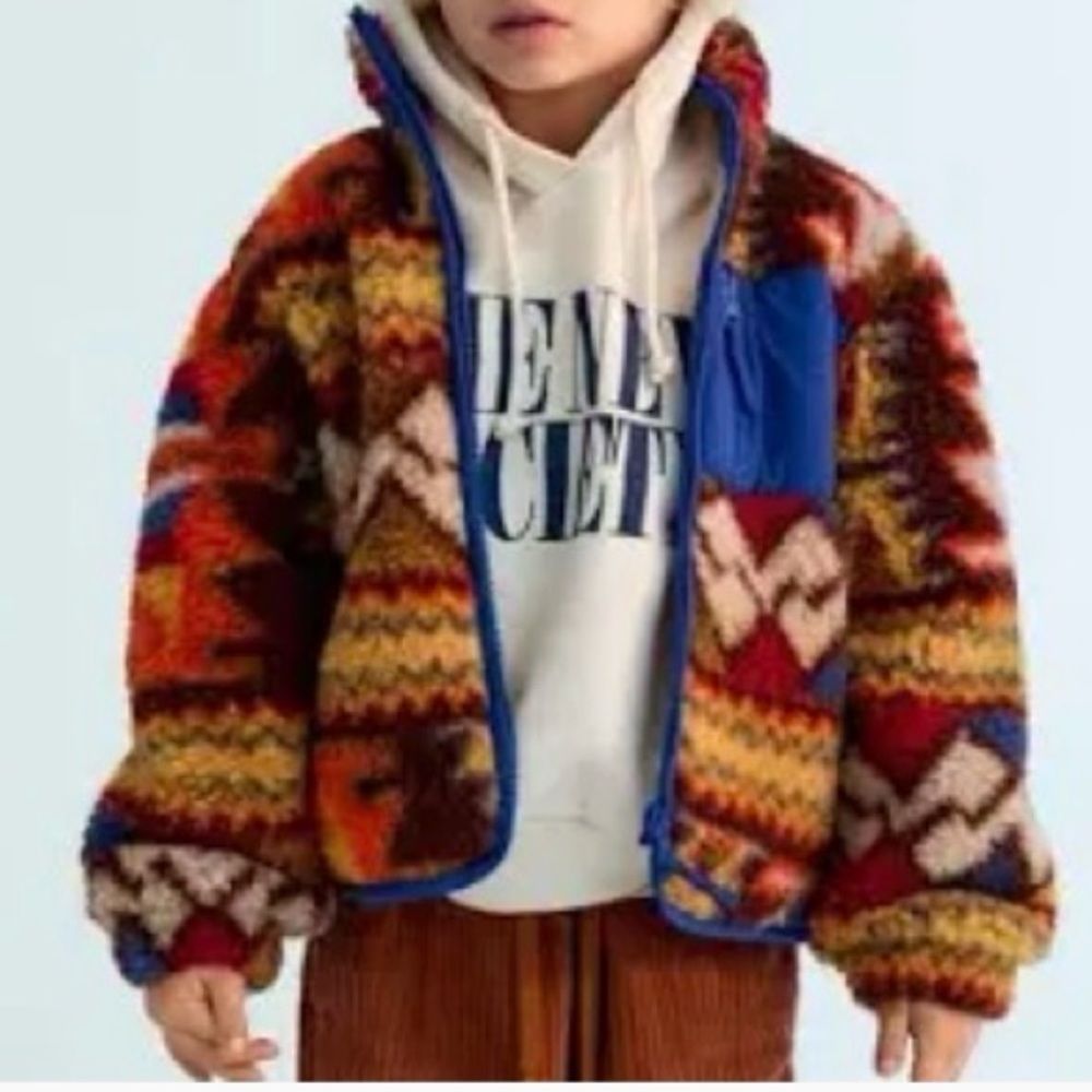 NWT THE NEW SOCIETY Carlos wool-blend fleece jacquard jacket multicolor size 10